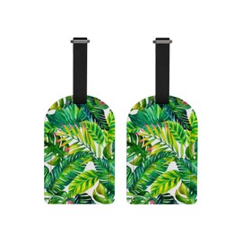 Luggage Tags for Suitcases, 2 Pack PU Leather Luggage Tag, Privacy Cover Name ID Label Travel Baggage Bag Tags Identifiers for Women Men (Tropical Palm)
