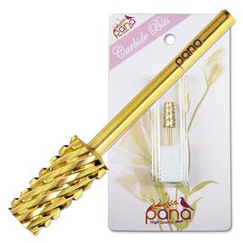 Premium Pana 3/32" Tapered Barrel Carbide Nail Bit -For Electric Dremel Drill Machine, Nail Art Design, Manicure, Pedicure, Nail File, Cuticle Clean etc. (Extra Coarse Grit- Gold)