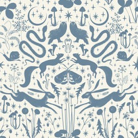 Livelynine Blue Whimsical Peel and Stick Wallpaper Blue and White Wallpaper Removable Fun Contact Paper for Cabinets Drawers Woodland Forest Damask Wall Paper for Bedroom Kids Room Locker 17.5x78.8