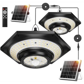 FabStyl Solar Indoor Outdoor Shed Light with 4000LM, Upgrade 228 LED Solar Pendant Light Daytime Available with 3 Color Temperature Remote Control Motion Sensors for Gazebo,Shed,Garage,Barn, 2 Packs