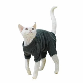 Muejjur Sphynx Cat Sweater –Hairless Cats Shirt Pullover Kitten T-Shirts with Belly-Wrap Protection, Soft-Stretch Winter Clothes for Hairless Cats, Indoor Kitten Apparel (Dark Grey, Large)