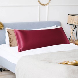 PiccoCasa Satin Body Pillowcase for Hair and Skin, Luxury Silk Satin Long Pillow Cover Smooth Soft Satin Body Pillow Cover with Zipper Closure Burgundy 5ft