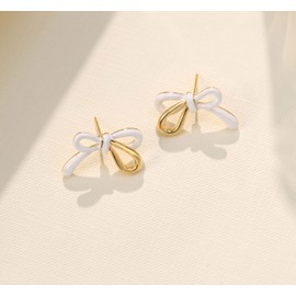 Bow Tie Enamel 14k Gold Plated 925 Sterling Silver Post Stud Earrings for Women | Lightweitght Hypoallergic |, Brass, No Gemstone