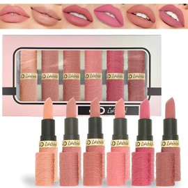 Gireatick 6pcs Matte Lipstick Set, Nude/Pink/Rose Red/Mauve/Brown Matte Lipstick Pack for Women, Silky Velvet Long Lasting Smudge Proof