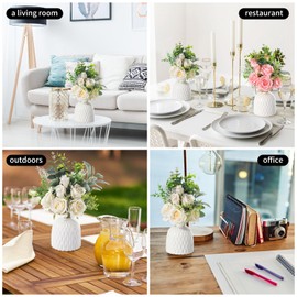 ABAZE Artificial Rose Flowers in Vase for Decoration, Faux Silk Flowers Bouquets, Wedding Home Decor (Champagne)