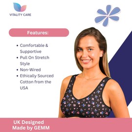 Vitality Care Womens Comfort Soft Cotton Pull On Stretch Lycra Sleep Yoga Plus Size Bra UK White