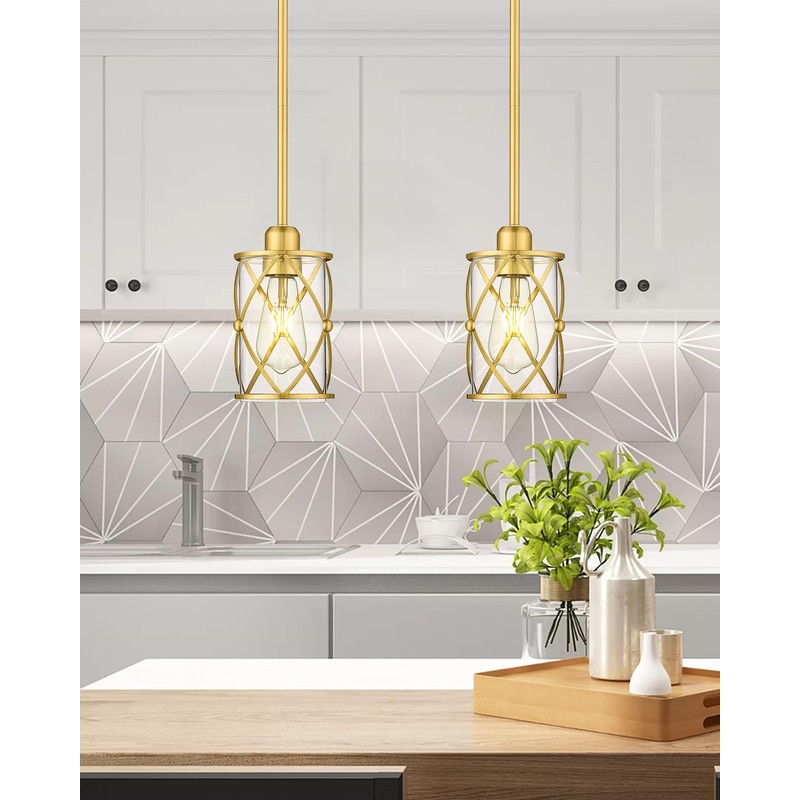 Osimir Brushed Gold Pendant Lights Kitchen Island, 2 Pack Brass
