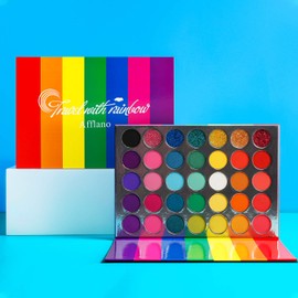 Afflano Rainbow Eyeshadow Palette Matte Shimmer Pressed Glitter, Pigmented Colorful Eye Shadow Pallets, Pink Red Orange Yellow Green Blue Purple 35 Color, Bright Prime Makeup Palette