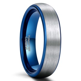 SHINYSO 6mm Tungsten Carbide Rings Dome Blue Matte Engagement Wedding Band for Men Women Comfort Fit Size 9.5