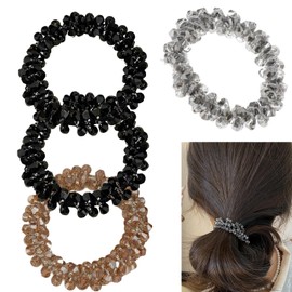 4 Pcs Rhinestone & Pearl Hair Scrunchies - Elastic Crystal Ponytail Holders, Stretchy Beaded Hair Bands for Women/Girls - Daily, Parties, Workouts Hair Accessories