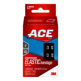 ACE Brand 3 Inch Elastic Bandage with with Clips, Black, Great for Elbow, Ankle, Knee and More, 1 Count