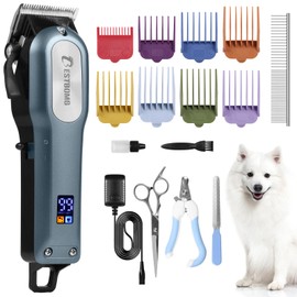 BESTBOMG Professional Dog Grooming Clippers for Thick Heavy Coats Low Noise High Power Rechargeable LED Display Cordless Pet Shaver for Small & Large Dogs Cats