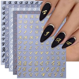 IDDFEVE Letter Nail Art Stickers - 3D Handwritten Old English Alphabet Nail Decals for DIY Acrylic Manicure Nail Decorations