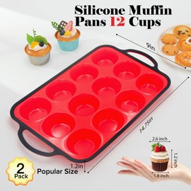 Datunsu Silicone Muffin Pan, Metal Reinforced Frame Regular Size 2.8 Inch Cupcake Pan with Handle 12 Cups Nonstick Muffin Tray for Baking