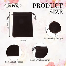 sourcing map 20 Pcs Velvet Drawstring Bag, 4 x 4.7 Inch Jewelry Velvet Pouches Gift Bags for Wedding Party Favor Candy Jewelry Packaging Organizing Storage, Brown