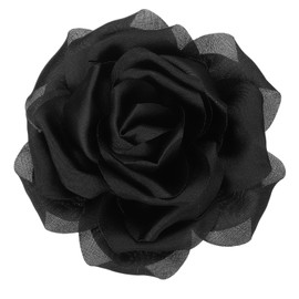 PATIKIL Silk Satin Flower Brooch Pin 4", Large Peony Floral Lapel Pin for Women Wedding Party Birthday Dance Banquet Dress Clothes Hat Bag Decoration, Black