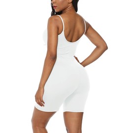 Amiliashp Women's Spaghetti Strap Tank Top Short Jumpsuit Rompers Bodysuit One Piece Catsuit (White, M)