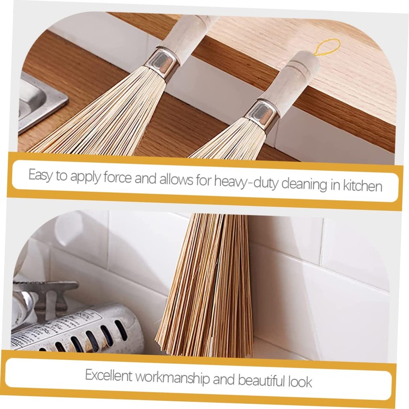 CHILDWEET 2Pcs Bamboo Scrubber Brush Durable Kitchen Cleaning Brush for