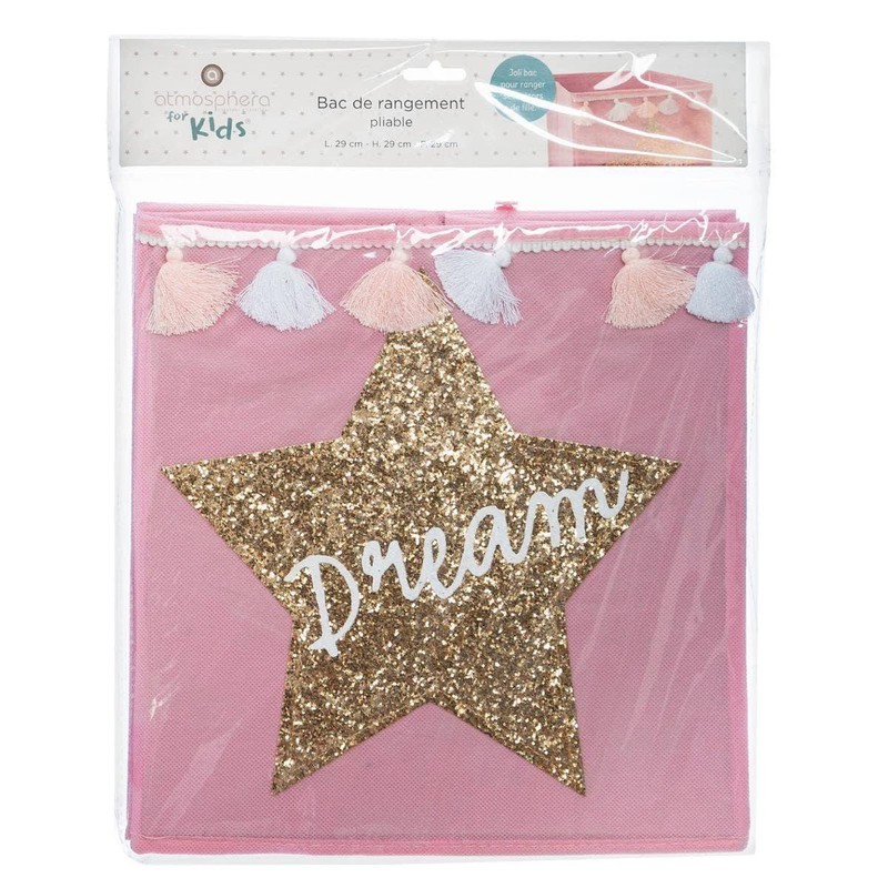 Atmosphera Dream Children's Storage Box, Sequins and Pompoms, Light Pink
