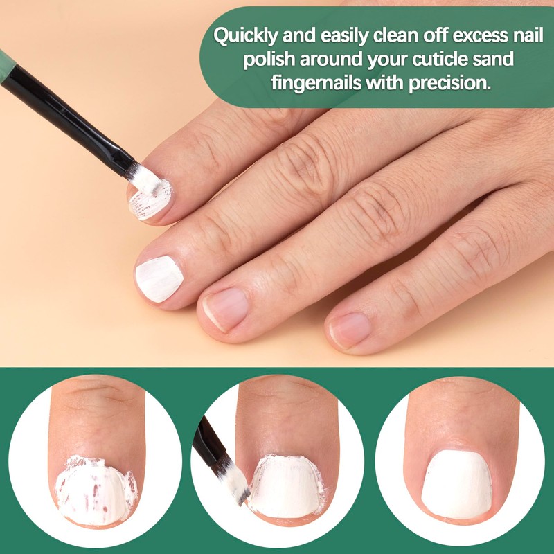HINZIC 3PCS Nail Clean Up Brushes, Green Nail Art Polish
