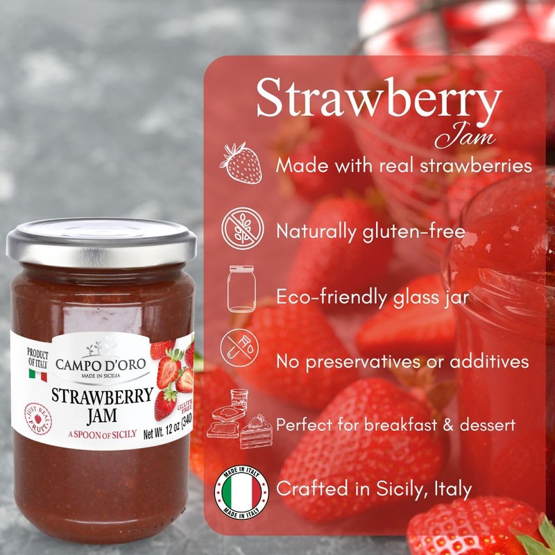 Campo D'Oro Sicilian Strawberry Jam – Italian Marmalade – 100%
