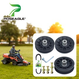 POSEAGLE 2 Pack 532194326 V-Groove Idler Pulley with 532194327 Flat Idler Pulley 532140218 Belt 1/2x84 and Hardware Kit for Husqvarna GTH2448T GTH2454T GTH2648 YTH1848XPT YTH2548XP Lawn Tractors