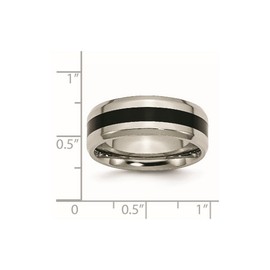 Titanium Beveled Edge Black Enameled 8mm Polished Band Ring Size 12.5 - Band Style Ring for Women and Men