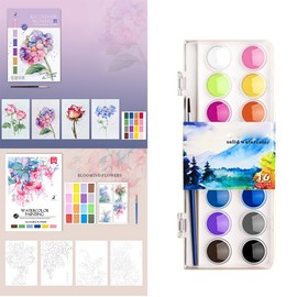 RGBMIX 8x11'' Watercoloring Paper 8 Sheets Flower Painting Papers with 16 Paint Water Coloring Pad Paint Stress-Relief Painting Pad for Long-Lasting Art Painting Supplies