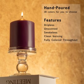 MOZEAL 3" x 8" Hand-Poured Unscented Candles,Large Purple Pillar Candles Set of 2,No Drip,Approx 120 Hours Long Burning,Wedding,Dinner,Christmas and Home Decor（3 Inch Diameter 8 Inch Height）