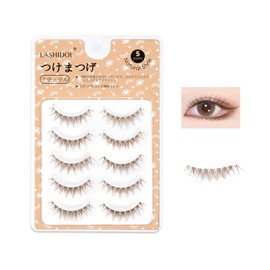 LASHIDOL Brown False Eyelashes, 5 Pairs Natural Eye Center, Thin Transparent Axis, Handmade Eyelashes, Natural Bundle, For Beginners, Cute Idol (NO.2)