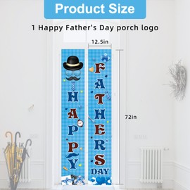 Happy Fathers Day Decorations, Father's Day Backdrop Door Banner Front Porch Signs for Photography, Large Size Fathers Day Party Decor Supplies Video Shoot Studio Prop(Blue)