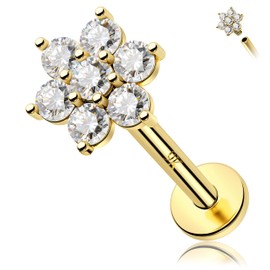 Melighting - Pendiente de oro macizo de 14 quilates para cartílago de oro de 16 g con diseño de hélice, con rosca interna, curvada y circonita cúbica, para mujer, 8 mm, 16G/1.2mm, Metal, Circonia