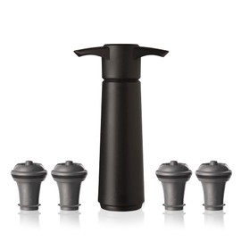 Vacu Vin Original Wine Saver with 4 Vacuum Bottle Stoppers – Black Wine Preserver Pump for Red or White Wine – Manual Air Remover System – Airtight Seal – Keep Wine Fresh Longer