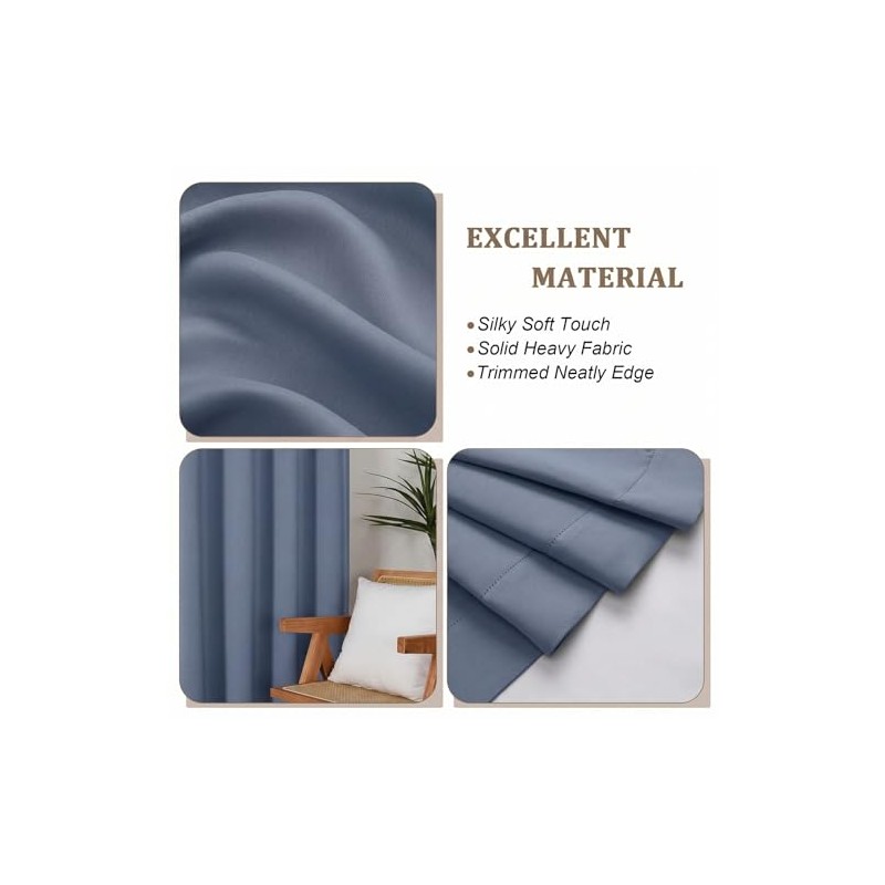 Lecloud Cortinas de cocina azul vaquero de 91 cm de