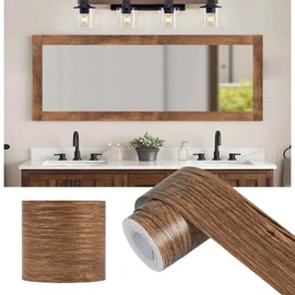 Alened 10M Brown Wood Grain Mirror Frame Border Peel and Stick Wallpaper, Removable PVC Waterproof Bathroom Mirror Tape Sticker Trim, Kitchen Wallpaper Self Adhesive Decor Sticker 2" x 393"