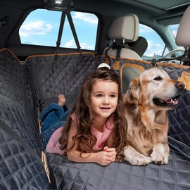 NEVERLAND Dog Car Seat Cover for Back Seat, Hard Bottom Back Seat Extender for Dogs Holds 400 lbs, Upgrade 2-in-1 Waterproof Back Seat Pet Cover Dog Hammock for Car & SUV and Trucks