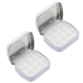 Wuyituart 2 Pcs Empty Watercolor Palette with Lid 12 Wells Mini Paint Palette Metal Paint Storage, White