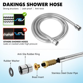 DAKINGS Stainless Steel 59-inch Long Handheld Shower Head Hose With Universal Brass Connector