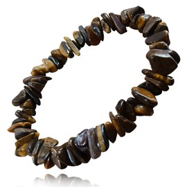 Natural Gemstones Chip Bead Bracelet for Men Women,Healing Chakra Bracelet Adjustable Slider Handmade Stress Relief Crystals Bracele (brown)