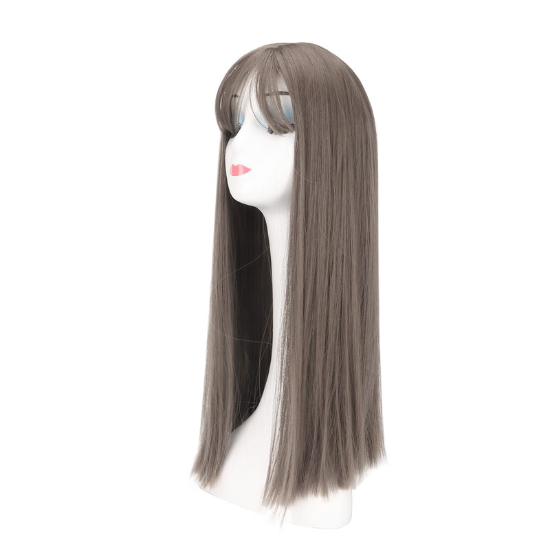 Women Light Brown Wig with Bangs Long Straight Synthetic Realistic
