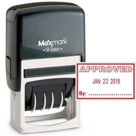 MaxMark Office Date Stamp with Approved Self Inking Date Stamp - RED Ink