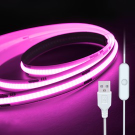 WMSDGZAI 5V USB LED Cob Pink Strip Light Key Switch Bedroom 3.28ft LEDs Flexible self-Adhesive Light Strip for Stairs, Wardrobe, Kitchen, Mirror, Bedroom, Bar Cabinet
