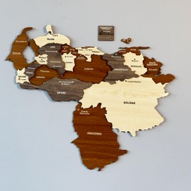 Colorfull Worlds New Multilayered Wooden 3D Venezuela Map, Gift for Venezuelan Friend, Venezuela Wooden Wall Decor, Map for Traveller (60x51 cm | 23.6x20.1 inches)