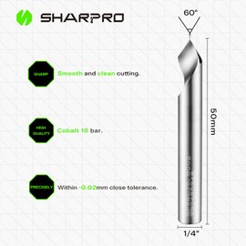 SHARPRO Chamfer Router Bits V Groove O Flute Spiral Router Bit 60 Degree 1/4 Inch Shank CNC Carbide V-bit for Engraving and Chamfering Lettering, Ideal for Wood, Acrylic and PVC (3PCS)
