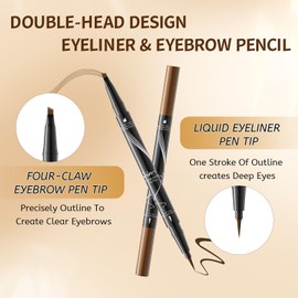 Eyebrow Pencil, 2-in-1 Waterproof Microblading Eyebrow Pen, Long-Lasting Smudgeproof Brow Pen with 4 Fork Tip, Dual-ended Magic Eyebrow Pencil for Natural-Looking Hair-Like Defined Brows (Dark Brown)