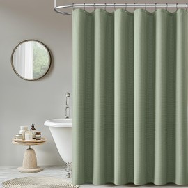 MIULEE Extra Long Waffle Weave Shower Curtain 84 Inch Long with 12 Metal Hooks Modern Washable Heavy Fabric Waterproof Thick Cloth Shower Curtains Set for Bathroom Bathtub, Sage Green