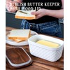 Nucookery Ceramic Butter Dish, Embossed Butter Keeper with Wood Lid