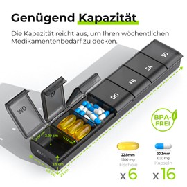 AUVON Pill Box 7 Day Pill Box with Improved Open Design, Medicine Box German, BPA-Free Portable Pill Box for Medication, Vitamins, Fish Oil, Dietary Supplements etc.