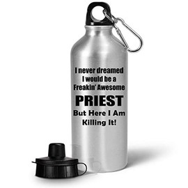 Funny Gag Gift - Priest Water Bottle Tumbler, 20oz Portable Drinkware, Stainless Steel, Silver, Durable, BPA-Free, Spill-Resistant, Perfect for Sports and Outdoor Activities