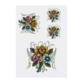 4 x 'Floral Fantasy Delight' Temporary Tattoos - Water Resistant, Skin-Safe, Non-Toxic Transfers, Mixed Sizes (TO00076638)